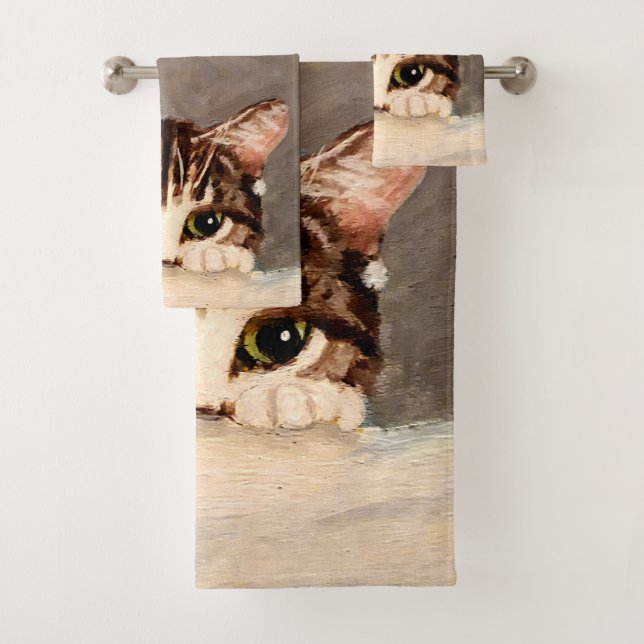 Shy & Curious Tabby Kitten  Bath Towel Set (Insitu)
