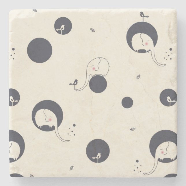 Shy Elephant Pattern Stone Coaster (Front)