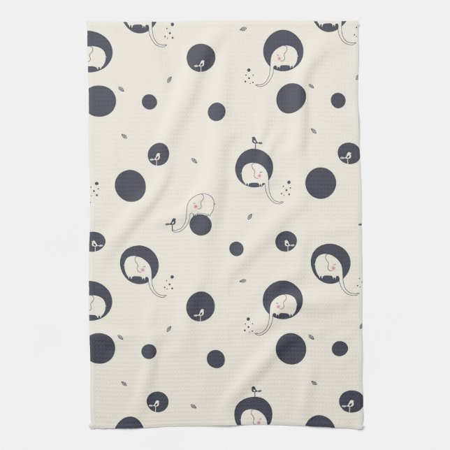 Shy Elephant Pattern Tea Towel (Vertical)