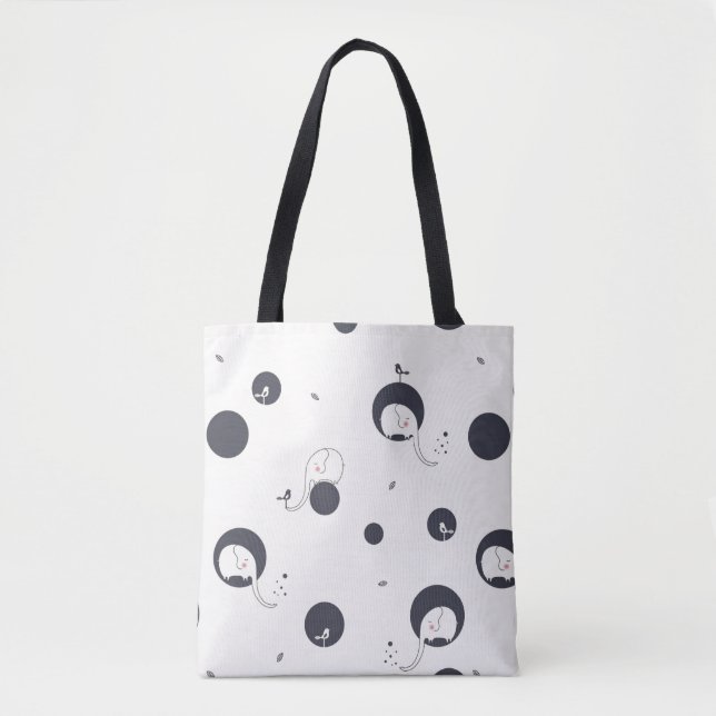 Shy Elephant Pattern Tote Bag (Front)