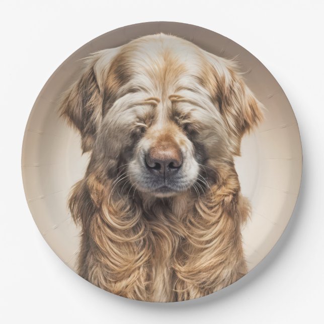 Shy Golden Retriever Paper Plate (Front)