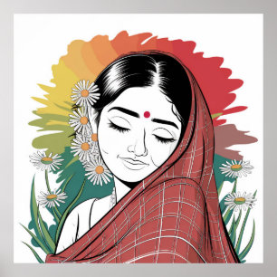 Shy Indian Woman Minimalist Art Poster