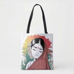 Shy Indian Woman Minimalist Art Tote Bag