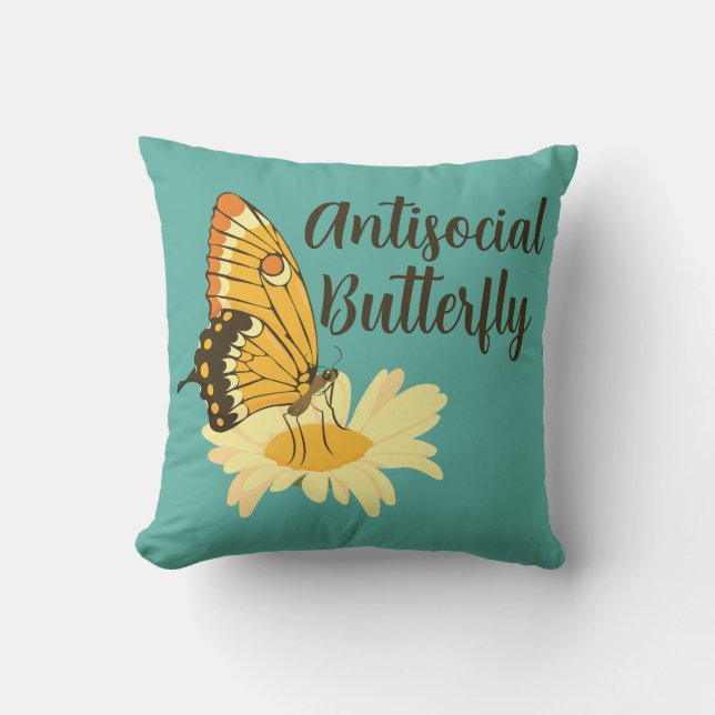 Shy Introvert aesthetic Antisocial Butterfly Cushion (Front)