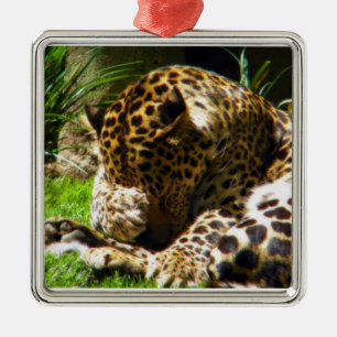 Shy Leopard Metal Tree Decoration
