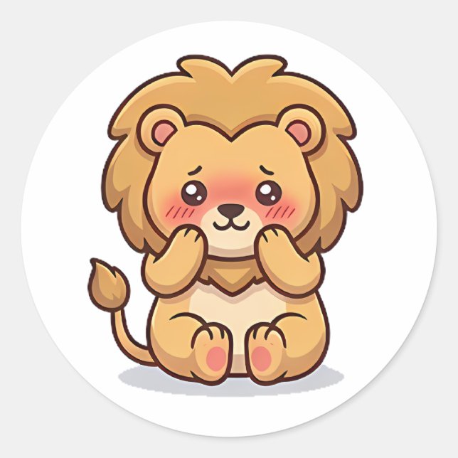 Shy Lion Classic Round Sticker (Front)