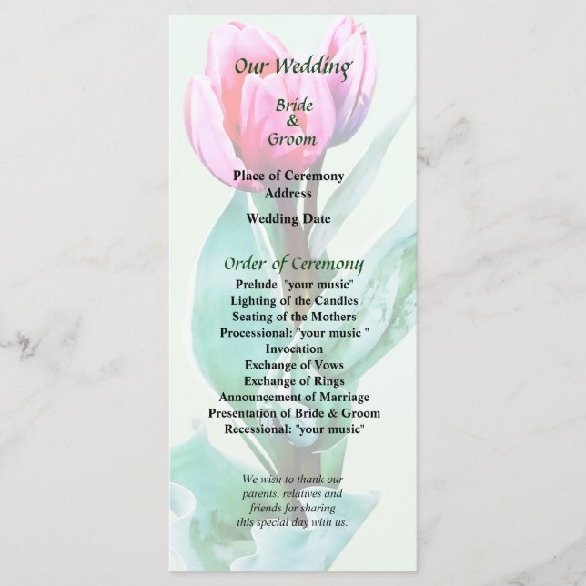 Shy Little Tulip Wedding Program Programme (Front)