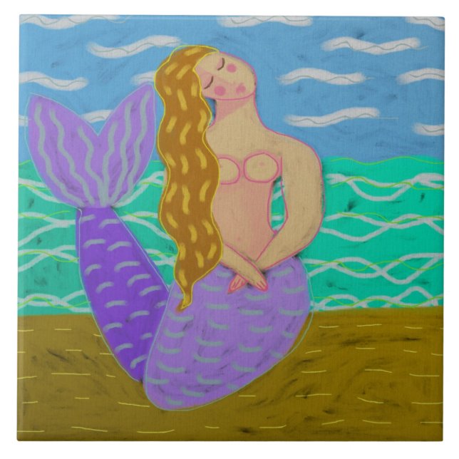 Shy Mermaid Abstract Digital Painting Tile (Front)