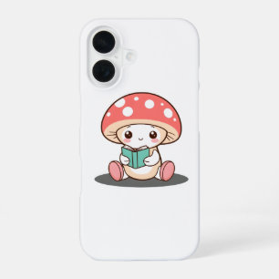 Shy Mushroom Holding a Book iPhone 16 Case