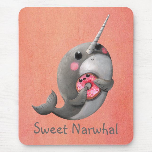 Shy Narwhal with Doughnut Mouse Pad (Front)