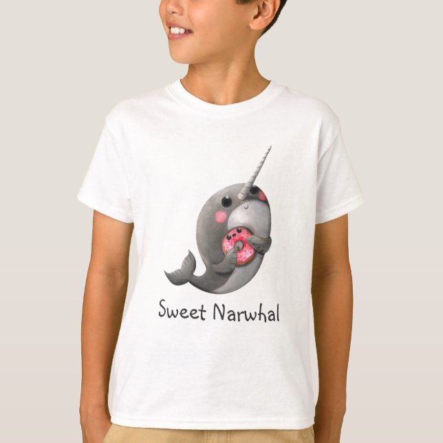 Shy Narwhal with Doughnut T-Shirt (Front)