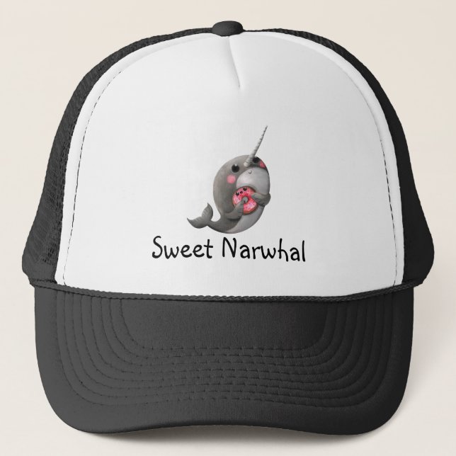 Shy Narwhal with Doughnut Trucker Hat (Front)
