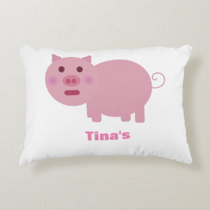 Shy Pink Pig Personalised Pillow