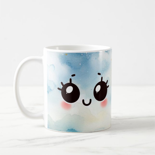 Shy Smile Watercolor Emogi Coffee Mug (Left)