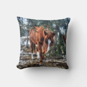 Shy Sorrel Mare and Branches Horse-lover Gift Cushion