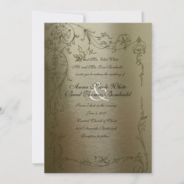 Shy Unicorn Gold Metallic Wedding Invitation (Front)