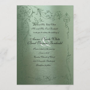 Shy Unicorn Green Metallic Wedding Invitation