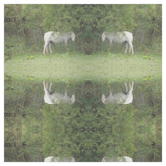 Shy White Horse Patterned Animal Craft Fabric (Swatch)