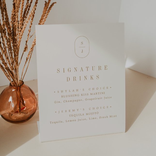 SHYLAH Boho Gold and Cream Wedding Signature Drink Pedestal Sign (SHYLAH Boho Gold and Cream Wedding Signature Drink Pedestal Sign)