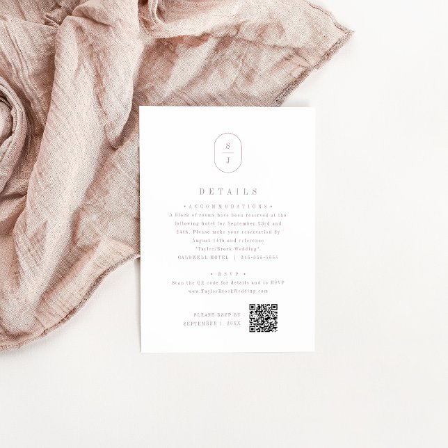 SHYLAH Dusty Rose Elegant Monogram Wedding Details Enclosure Card (SHYLAH Dusty Rose Elegant Monogram Wedding Details Enclosure Card)