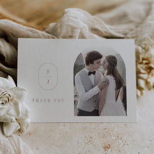 SHYLAH Flat Dusty Rose Boho Monogram Photo Wedding Thank You Card