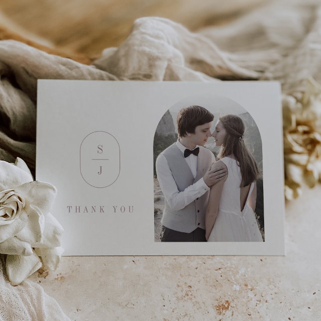 SHYLAH Flat Dusty Rose Boho Monogram Photo Wedding Thank You Card (SHYLAH Flat Dusty Rose Boho Monogram Photo Wedding Thank You Card)