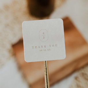 SHYLAH Minimal Gold Cream Boho Wedding Thank You Square Sticker