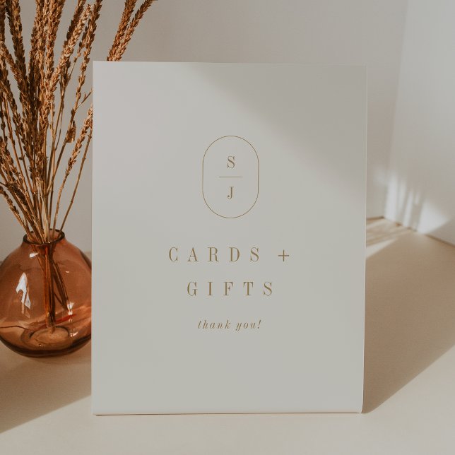 SHYLAH Monogram Cream Gold Wedding Cards and Gifts Pedestal Sign (SHYLAH Monogram Cream Gold Wedding Cards and Gifts Pedestal Sign)