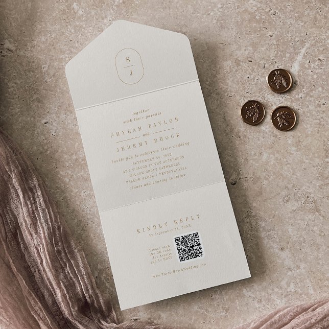 SHYLAH QR Code Minimal Gold Cream Neutral Wedding All In One Invitation (SHYLAH QR Code Minimal Gold Cream Neutral Wedding All In One Invitation)