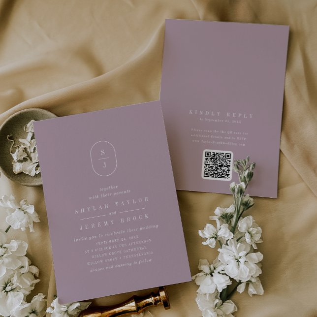 SHYLAH QR Code Minimalist Lilac Dusty Rose Wedding Invitation (SHYLAH QR Code Minimalist Lilac Dusty Rose Wedding Invitation)