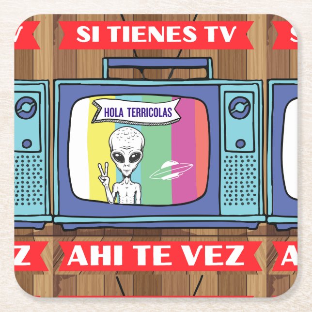 si tienes tv ahi te vez drawstring bag square paper coaster (Front)