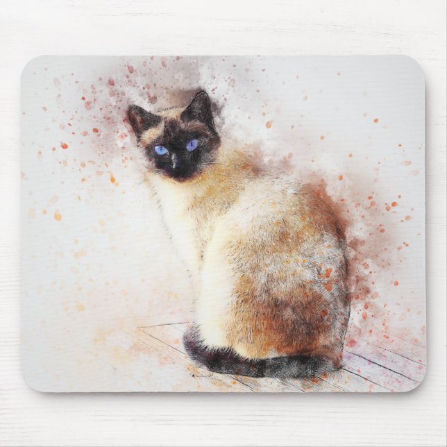 Siamese | Abstract | Watercolor Mouse Pad (Front)