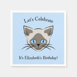 Siamese Blue Eyed Cat Face Graphic Birthday Napkin