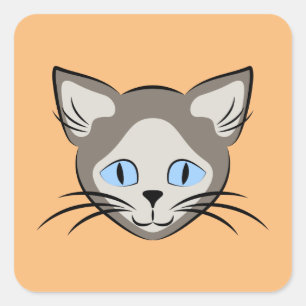 Siamese Blue Eyed Cat Face Light on Dark Graphic Square Sticker