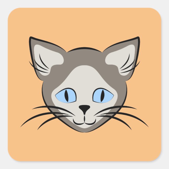 Siamese Blue Eyed Cat Face Light on Dark Graphic Square Sticker (Front)