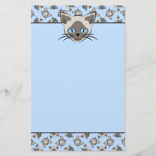 Siamese Blue Eyed Cat Faces Graphic Art Pattern Stationery