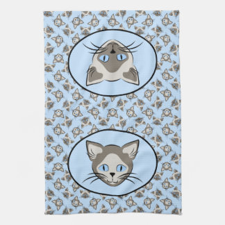 Siamese Blue Eyed Cat Faces Graphic Art Pattern Tea Towel