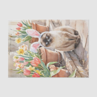 Siamese Bunny Cute Easter Cat with Tulips Tissue Paper