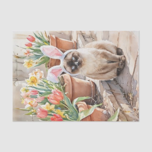 Siamese Bunny Cute Easter Cat with Tulips  Tissue Paper (Front)
