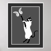 Siamese Cat And Butterfly Black And White 