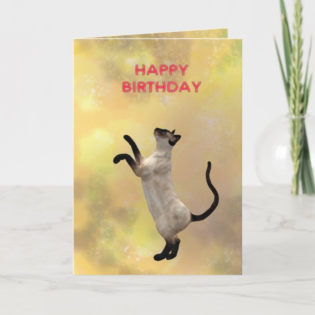 Siamese cat and Happy Birthday Card (Front)
