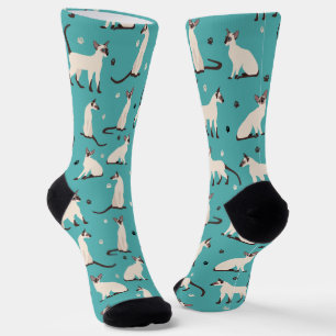 Siamese Cat and Paws Blue Socks
