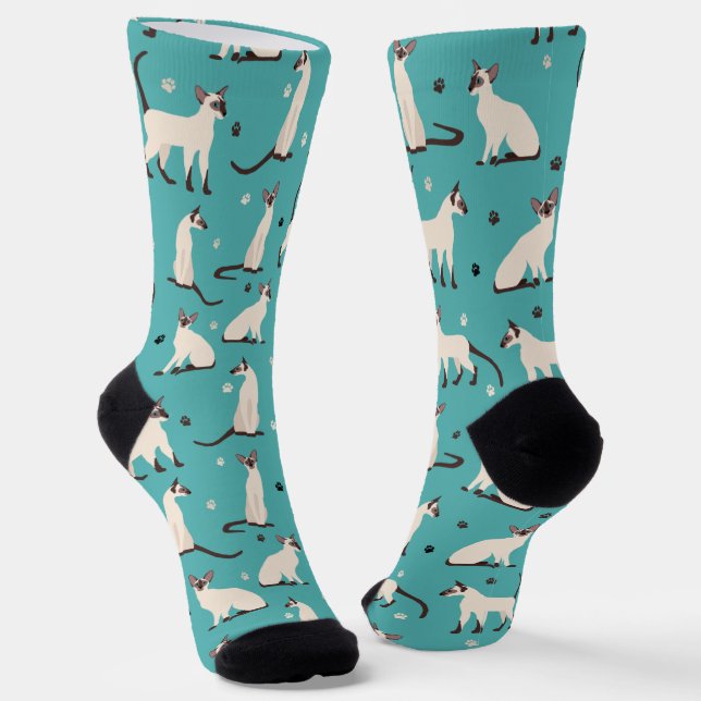 Siamese Cat and Paws Blue Socks (Angled)