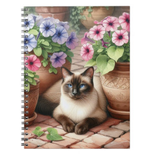 Siamese Cat and Petunia Flowers  Notebook