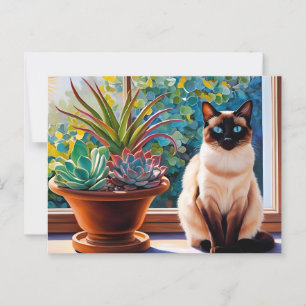 Siamese Cat and Succulent Plants Postcard