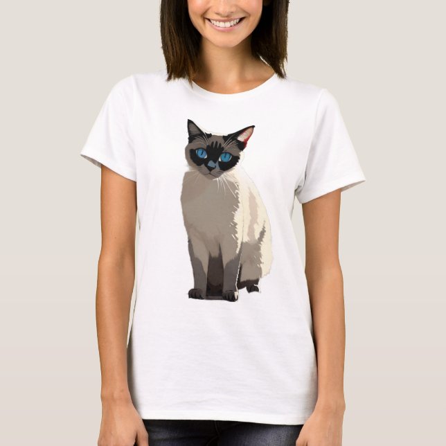 Siamese Cat Art Blue-Eyed Cat Lover T-Shirt  (Front)