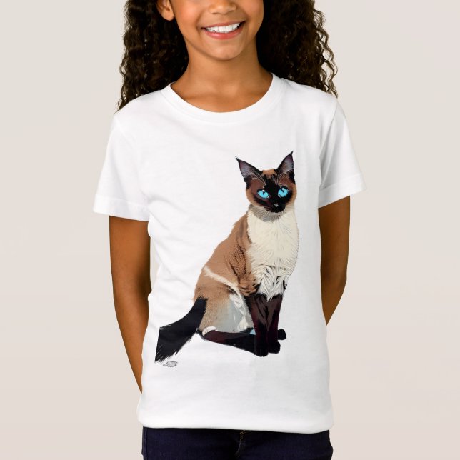 Siamese Cat Art Electric Blue-Eyed Cat Lover Child T-Shirt (Front)