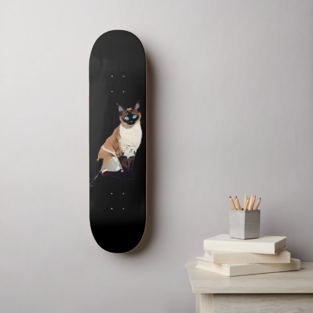 Siamese Cat Art Electric Blue-Eyed Cat Lover  Skateboard (Wall Art)