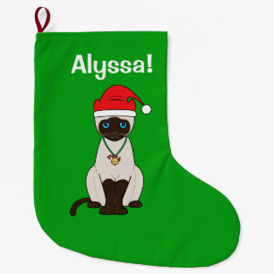 Siamese Cat at Christmas Name Customisable Large Christmas Stocking