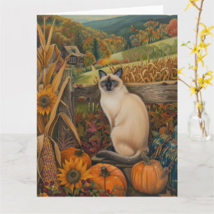 Siamese Cat Autumn Harvest Thanksgiving Card